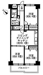 JR総武線 新小岩駅 徒歩17分の賃貸マンション 2階3LDKの間取り