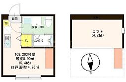 京成本線 京成小岩駅 徒歩5分の賃貸アパート 1階ワンルームの間取り