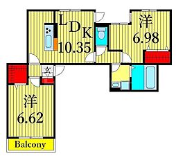京成押上線 四ツ木駅 徒歩7分の賃貸アパート 3階2LDKの間取り