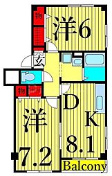 メイプル小岩 2DKの間取図画像