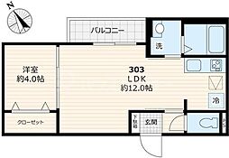 サングレイス3 1LDKの間取図画像