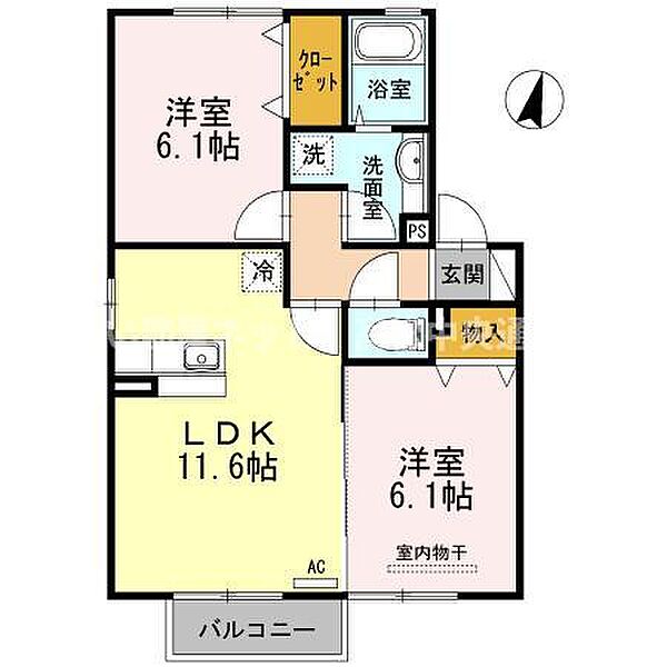 エスポワール津森 A棟 202｜香川県丸亀市津森町(賃貸アパート2LDK・2階・53.76㎡)の写真 その2