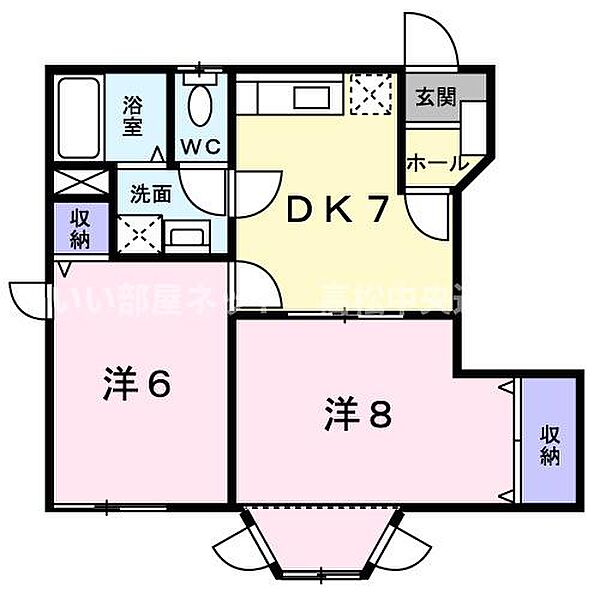 センターコート　Ａ 102｜香川県仲多度郡多度津町大字南鴨(賃貸アパート2DK・1階・46.06㎡)の写真 その2