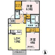 リリックガーデン B棟 203 ｜ 香川県高松市新田町甲（賃貸アパート2LDK・2階・59.28㎡） その2