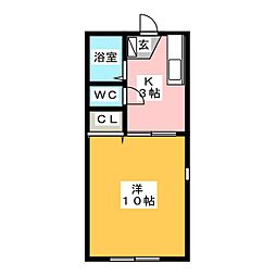 ジュネス92 1Kの間取図画像