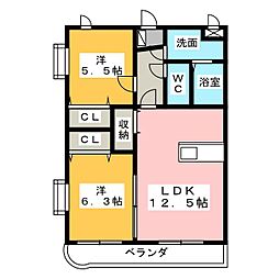レールウェイ四ツ谷 2LDKの間取図画像