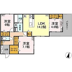駿東郡長泉町上土狩アパート 3LDKの間取図画像