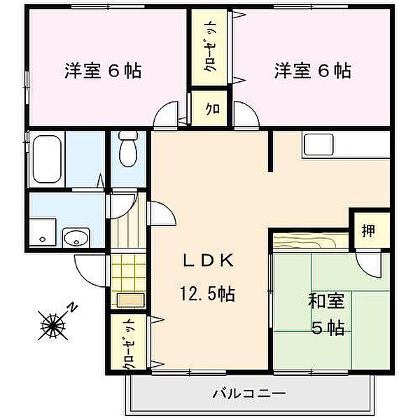 福岡県久留米市梅満町(賃貸アパート3LDK・2階・63.00㎡)の写真 その2