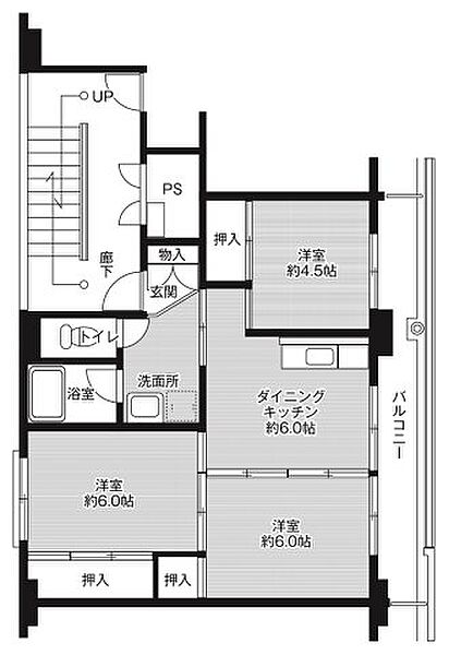 ビレッジハウス吉井II1号棟 404｜福岡県うきは市吉井町(賃貸マンション3DK・4階・53.08㎡)の写真 その2