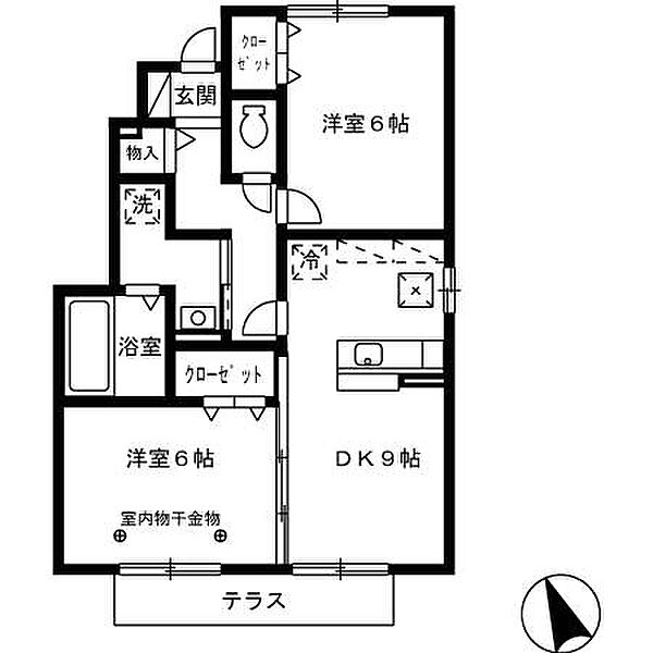 ウィズテリアB棟 106◎｜福岡県久留米市高良内町(賃貸アパート2LDK・1階・61.20㎡)の写真 その2