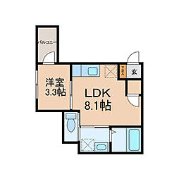 ARTE久留米 2階1LDKの間取り