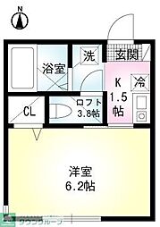 セレーノ田浦2 1Kの間取図画像