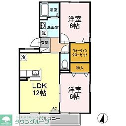 アンソレイユ久里浜A 2LDKの間取図画像