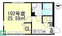 サニーブリーズ逗子 1Kの間取図画像