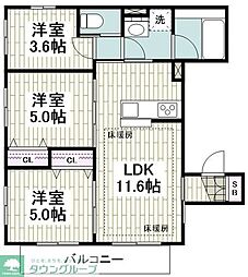 茅ヶ崎市共恵1丁目マンション 3LDKの間取図画像