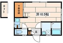 トールハイツ2 1Kの間取図画像
