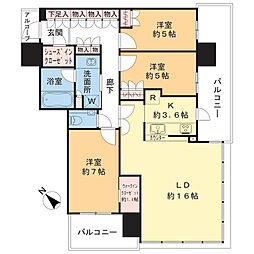 ザ・パークハウス中之島タワー 13階3LDKの間取り