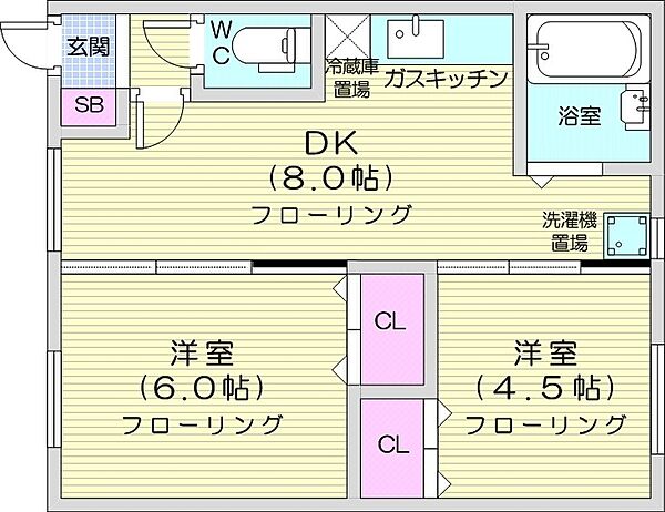 北海道札幌市北区新川五条2丁目(賃貸アパート2DK・2階・39.31㎡)の写真 その2