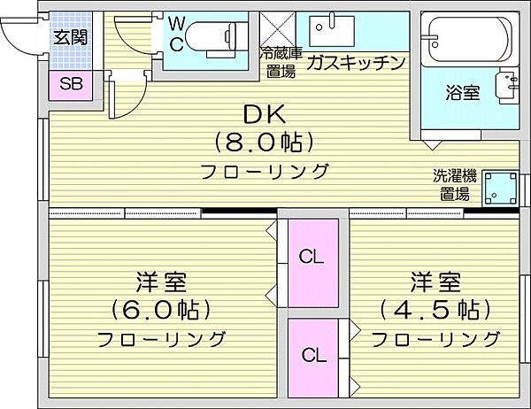 プレジデン ｜北海道札幌市北区新川五条2丁目(賃貸アパート2DK・2階・39.31㎡)の写真 その2