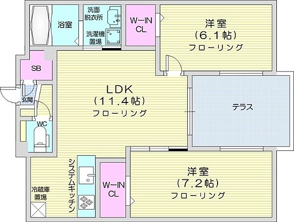 S-RESIDENCE大通東 ｜北海道札幌市中央区大通東7丁目(賃貸マンション2LDK・1階・60.93㎡)の写真 その2