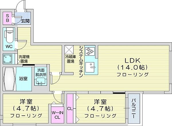 S-RESIDENCE大通東 ｜北海道札幌市中央区大通東7丁目(賃貸マンション2LDK・4階・55.09㎡)の写真 その2