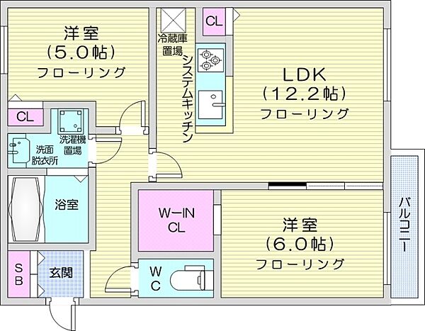 Pche山鼻D ｜北海道札幌市中央区南十五条西9丁目(賃貸マンション2LDK・3階・55.25㎡)の写真 その2