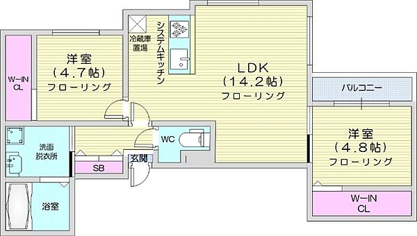 アールズコート南15条 ｜北海道札幌市中央区南十五条西7丁目(賃貸マンション2LDK・2階・57.68㎡)の写真 その2