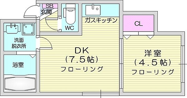 サンライズ麻生 ｜北海道札幌市北区麻生町1丁目(賃貸アパート1DK・2階・26.45㎡)の写真 その2