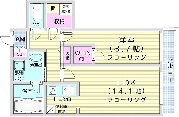 ビッグパレス南5条 ｜北海道札幌市中央区南五条西8丁目(賃貸マンション1LDK・7階・57.28㎡)の写真 その2