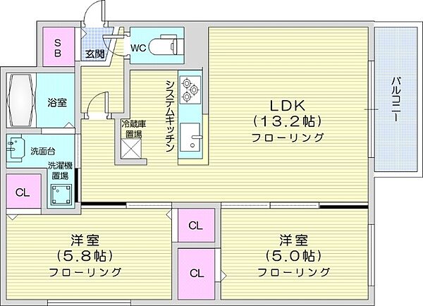 B.bloom21 ｜北海道札幌市中央区南二十一条西12丁目(賃貸マンション2LDK・4階・51.78㎡)の写真 その2