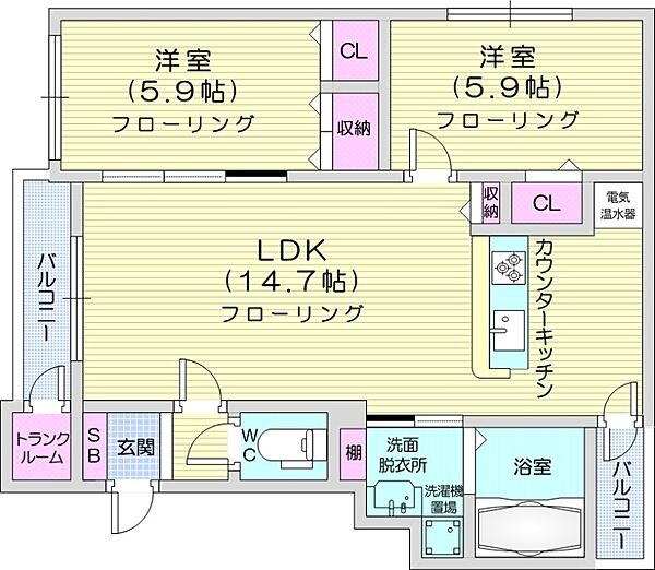 アヴァンセ旭ヶ丘 ｜北海道札幌市中央区南八条西18丁目(賃貸マンション2LDK・1階・56.23㎡)の写真 その2