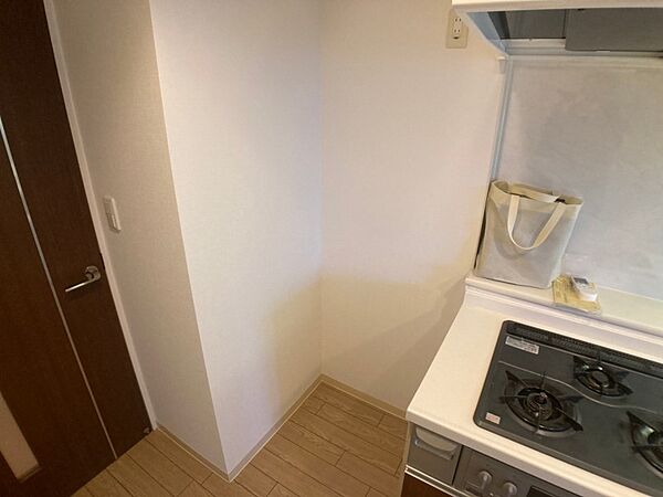 画像9:キッチン横には冷蔵庫を置けるスペースがありますね。