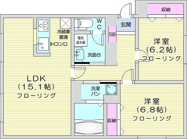 M・CORT ｜北海道札幌市東区伏古二条4丁目(賃貸マンション2LDK・4階・65.07㎡)の写真 その2