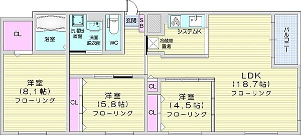 グランメール・シャリテ ｜北海道札幌市豊平区中の島二条10丁目(賃貸マンション3LDK・2階・85.69㎡)の写真 その1