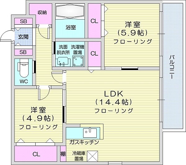 La Meridian Central ｜北海道札幌市中央区南十七条西9丁目(賃貸マンション2LDK・3階・60.54㎡)の写真 その2