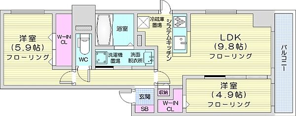 アルファスクエア中島公園 ｜北海道札幌市中央区南八条西6丁目(賃貸マンション2LDK・7階・49.44㎡)の写真 その2