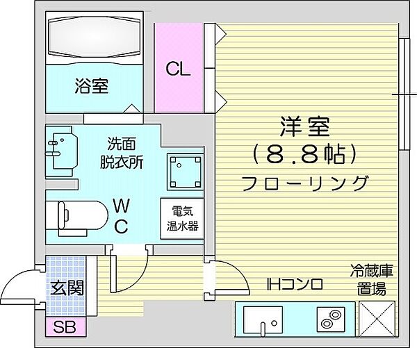 北海道札幌市北区北八条西6丁目(賃貸マンション1R・9階・26.45㎡)の写真 その2