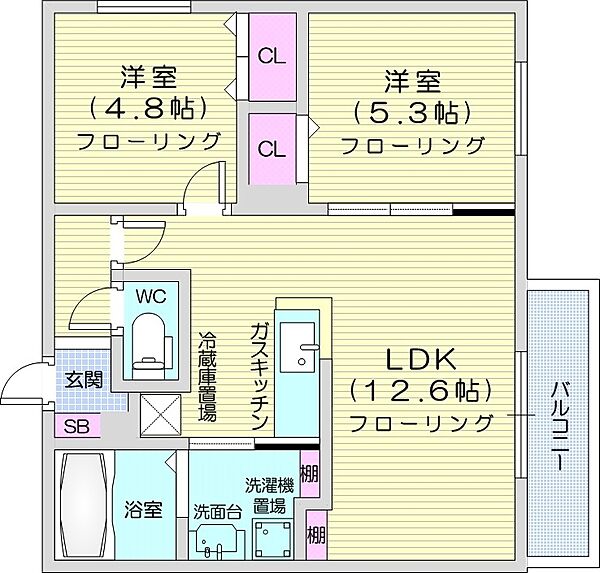 桜館 ｜北海道札幌市東区北十一条東12丁目(賃貸マンション2LDK・2階・50.32㎡)の写真 その2