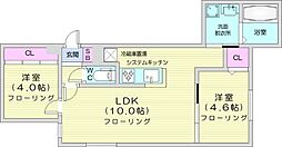 マルベックN22 3階2LDKの間取り