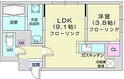 札幌市営南北線 麻生駅 徒歩8分の賃貸マンション 4階1LDKの間取り