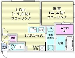 札幌市営南北線 麻生駅 徒歩9分の賃貸マンション 4階1LDKの間取り