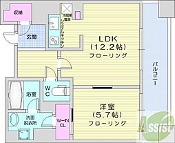 プライムメゾン南2条 13階1LDKの間取り