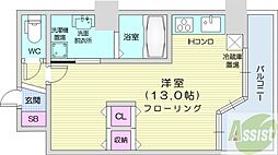 UURコート札幌南三条プレミアタワー 9階ワンルームの間取り