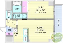 ヘルム21 9階1LDKの間取り