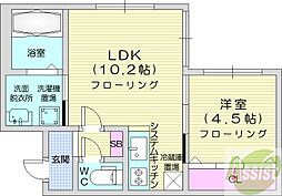プレシェルト札幌苗穂 2階1LDKの間取り