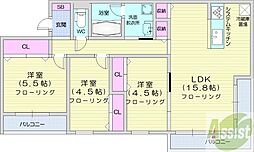 SーRESIDENCE東札幌bling 3LDKの間取図画像