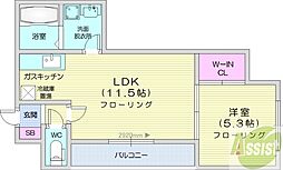 札幌市北区篠路八条6丁目アパート 1LDKの間取図画像