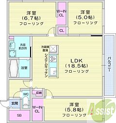 ヴォヤージュ菊水 3LDKの間取図画像