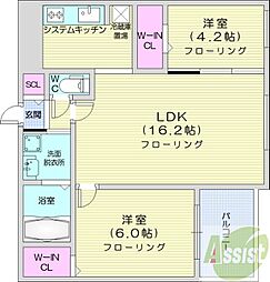 札幌市中央区南二十四条西7丁目マンション 2LDKの間取図画像