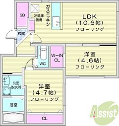 札幌市西区西野一条5丁目マンション 2LDKの間取図画像